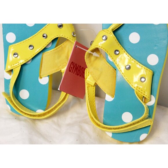2009 Gymboree Happy Rainbow Sandals Shoes sz 7/8 Blue Dots Yellow Straps Rhinest - Picture 3 of 4